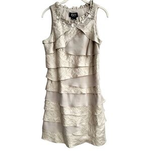 EXPO Beige Jewel Neck Tiered Ruffle Cocktail Party Dress Size 10 Y2K Formal …